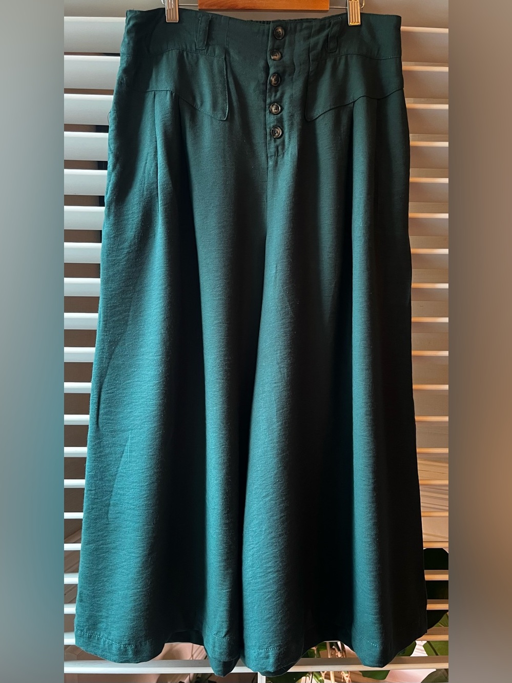 Anthropologie Wide-Leg High-Waist Button Front Pants in Deep Teal - Picture 3 of 13